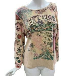 Susan Lawrence Spanish Inspired Floral Top Size XL Long Sleeve